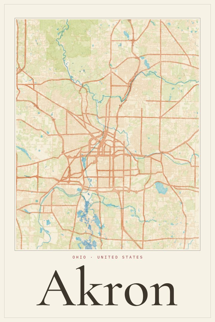 Akron map poster, Watercolor style