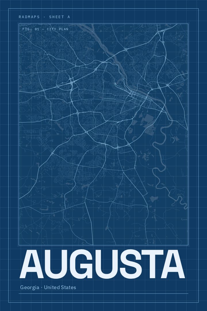 Augusta map poster, Blueprint style