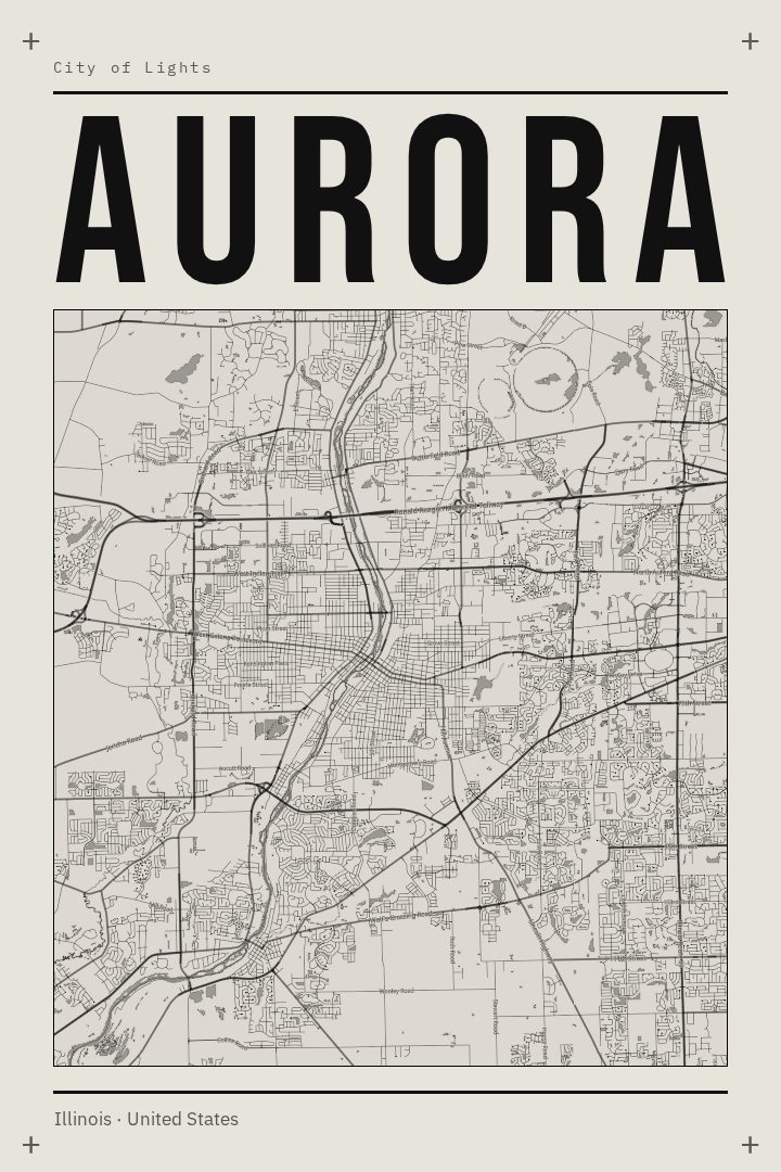 Aurora map poster, Brutalist style