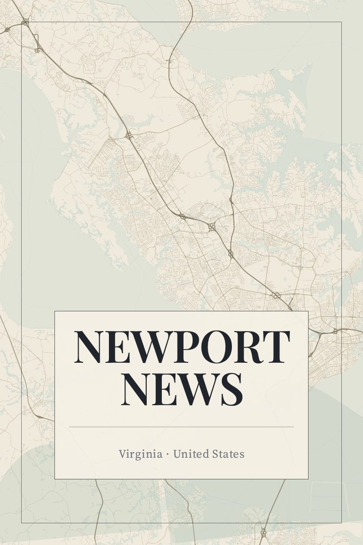 Newport News map poster, Cartouche style