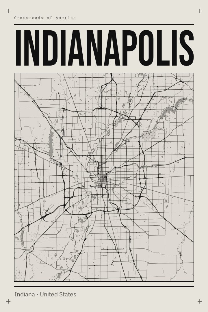Indianapolis route map poster for Indiana