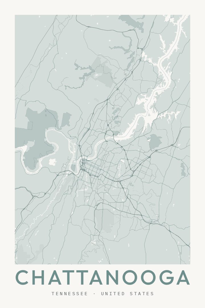 Chattanooga city map poster for Tennessee