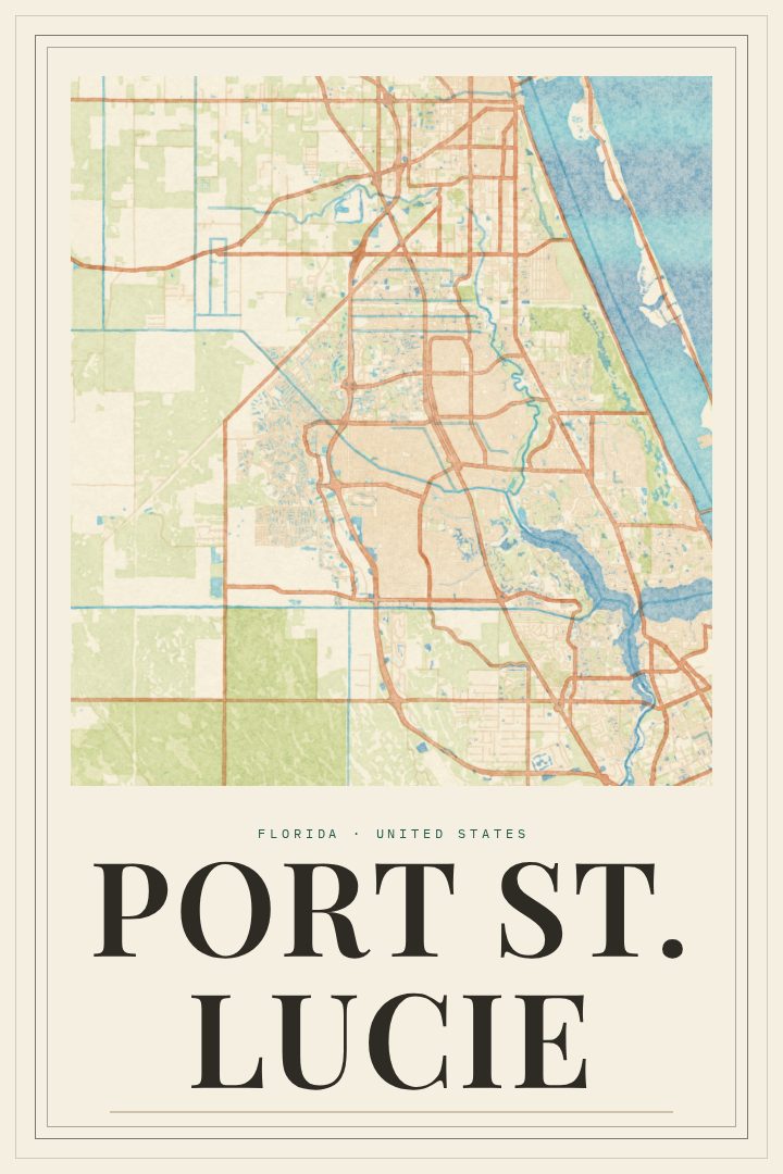 Port St. Lucie map poster, Painted Survey style