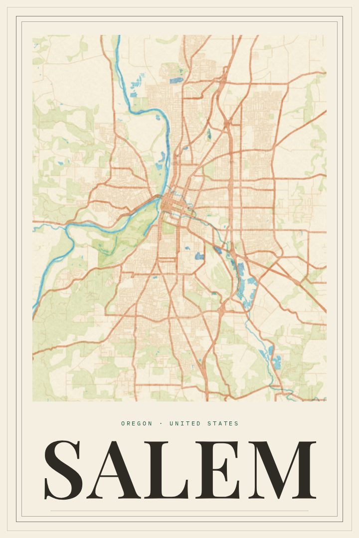 Salem map poster, Painted Survey style
