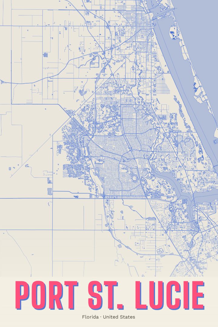 Port St. Lucie map poster, Overprint style