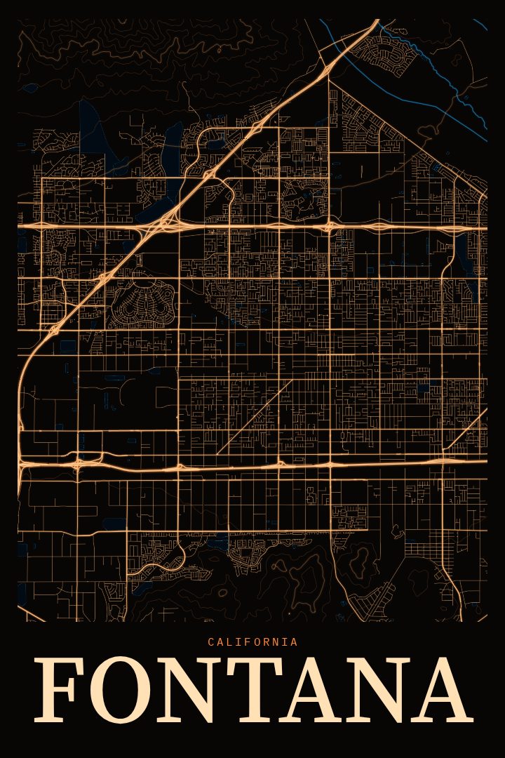 Fontana map poster, Neon Night style