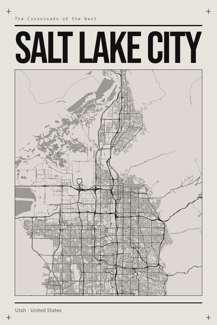 Salt Lake City map poster, Brutalist style