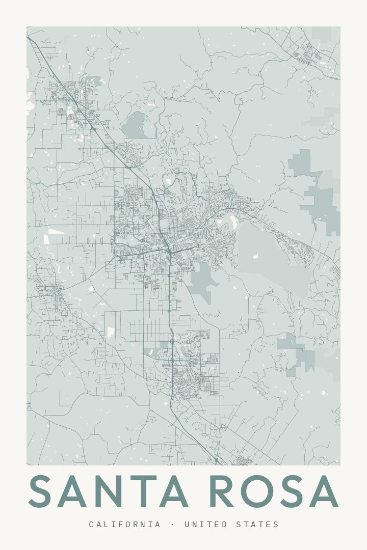 Santa Rosa city map poster for California