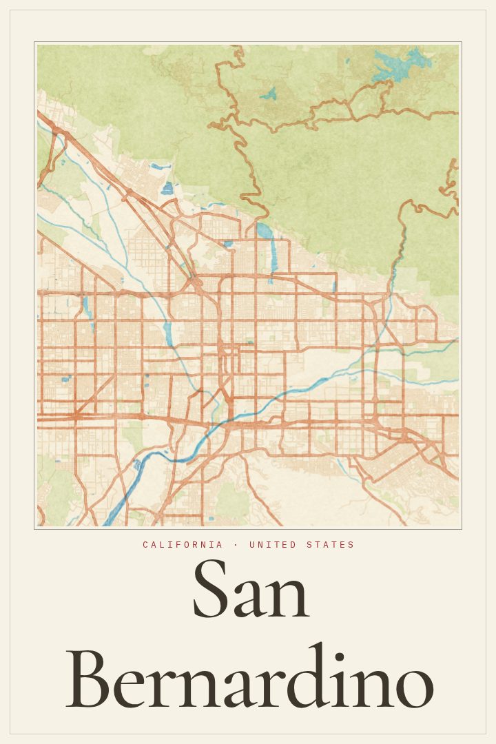 San Bernardino map poster, Watercolor style