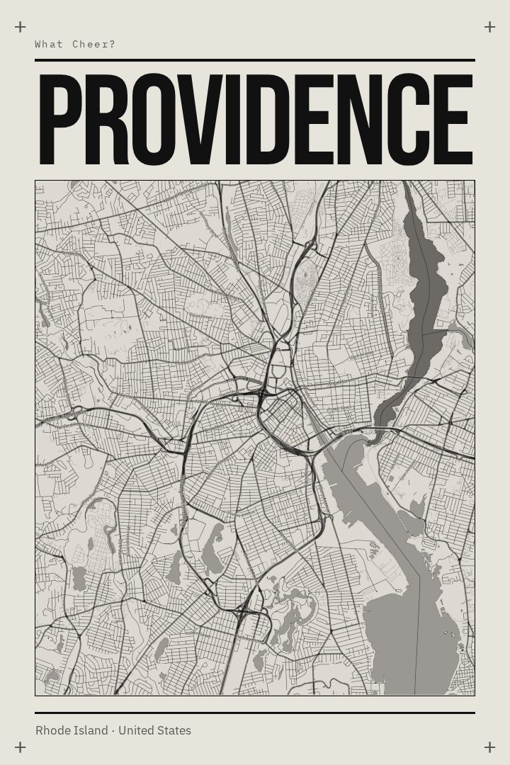 Providence map poster, Brutalist style
