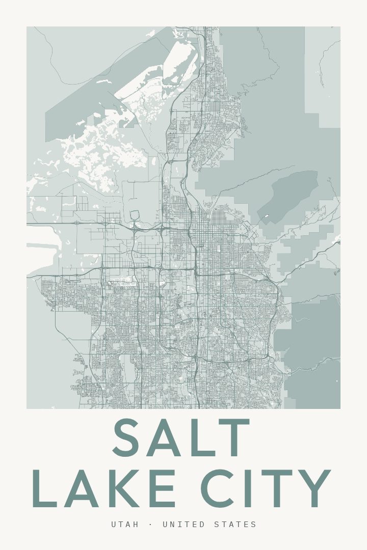 Salt Lake City city map poster for Utah
