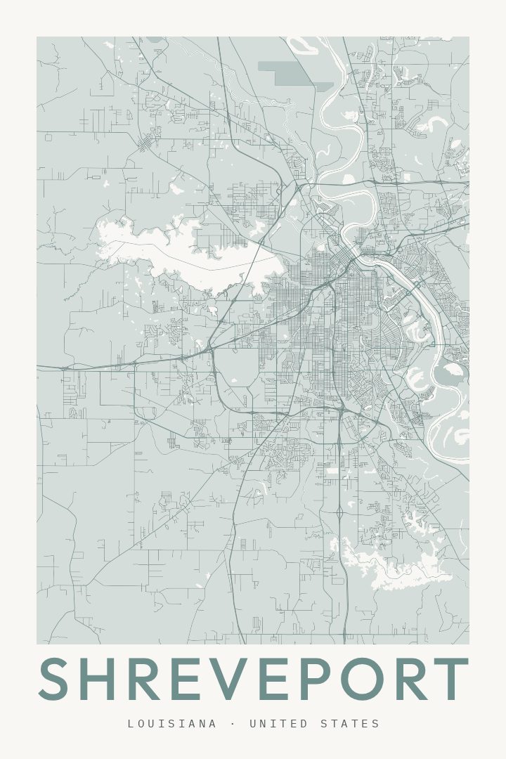 Shreveport city map poster for Louisiana