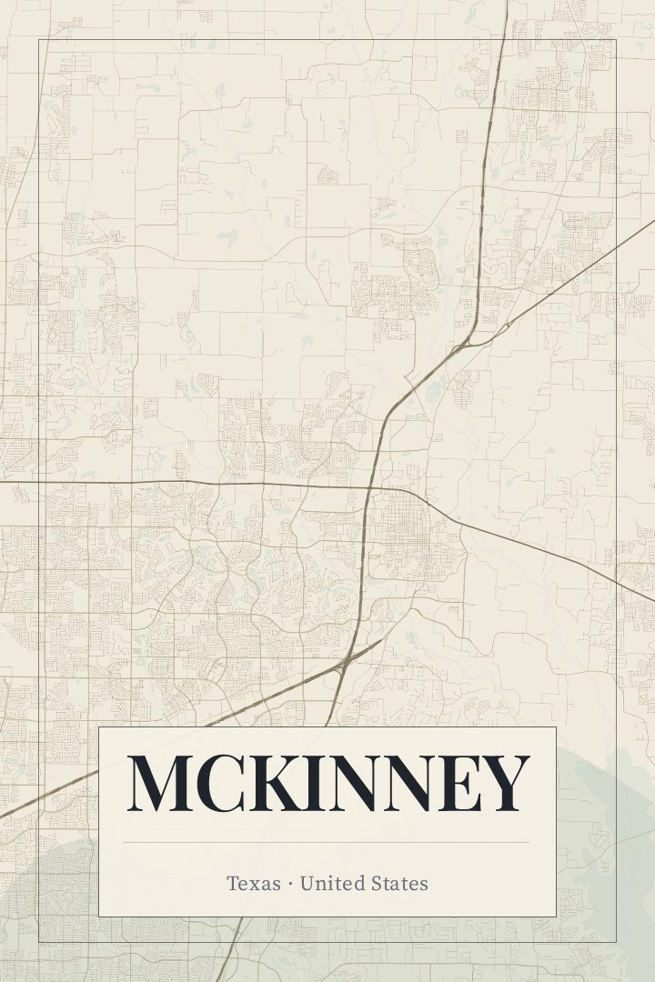 McKinney map poster, Cartouche style