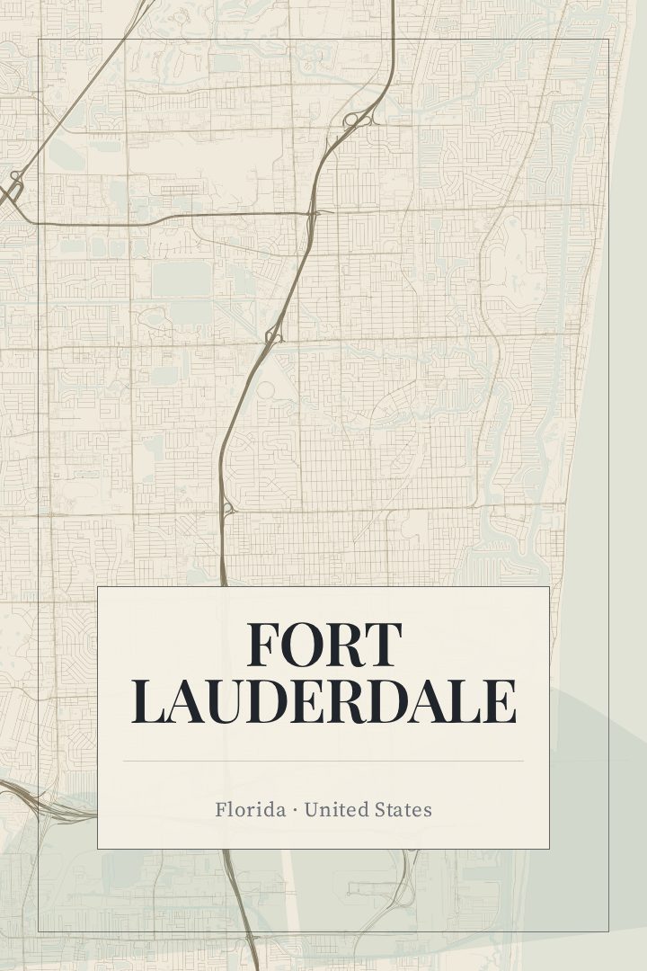 Fort Lauderdale map poster, Cartouche style