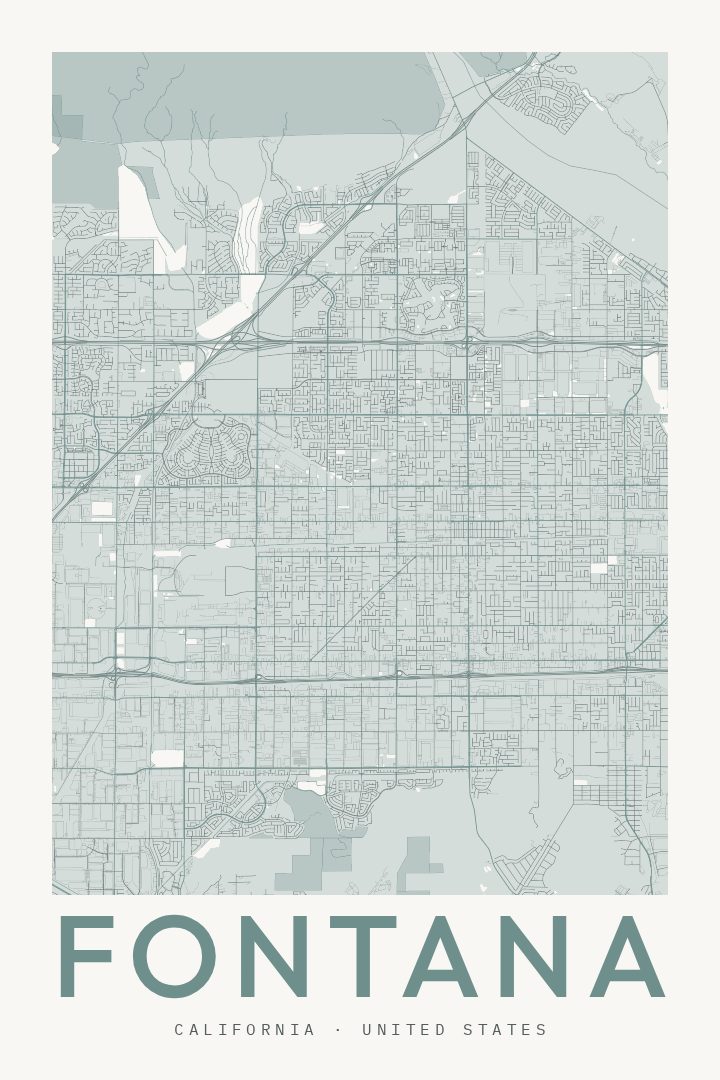 Fontana city map poster for California