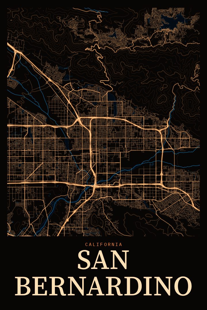San Bernardino map poster, Neon Night style