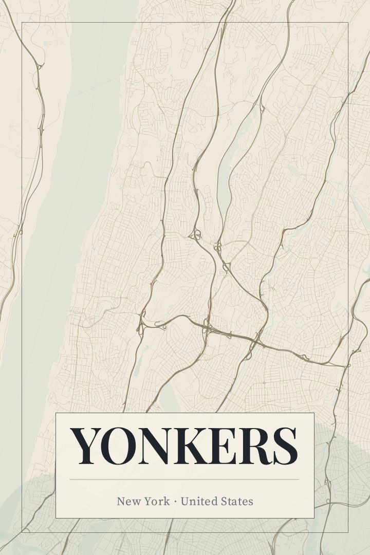 Yonkers map poster, Cartouche style