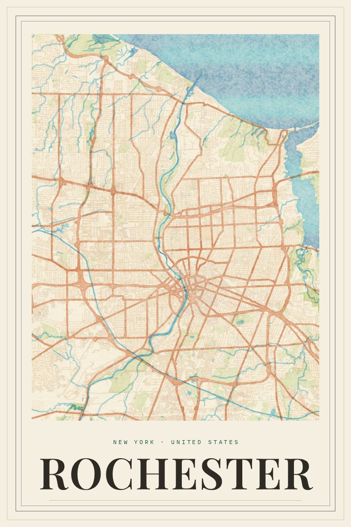 Rochester map poster, Painted Survey style