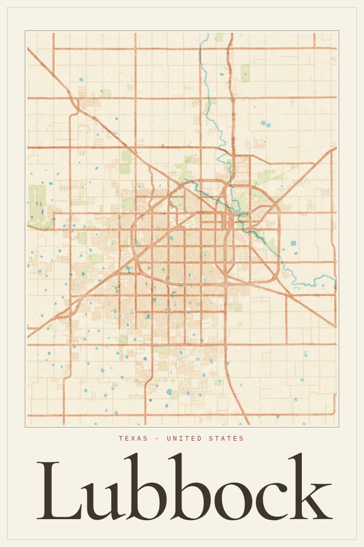 Lubbock map poster