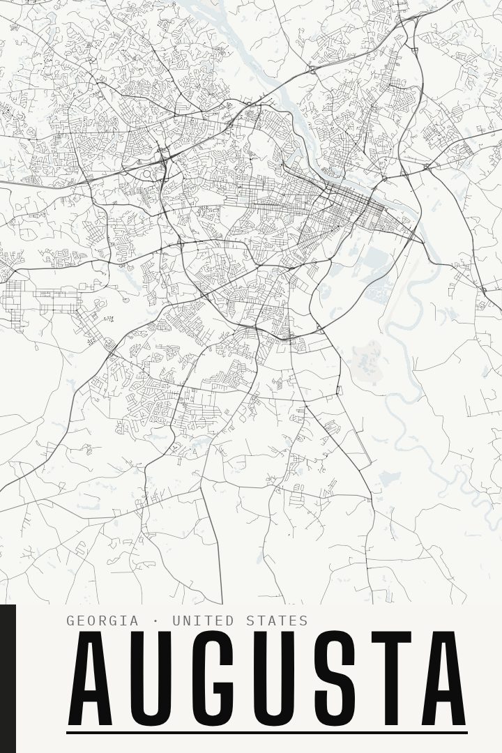 Augusta map poster, Blackline style