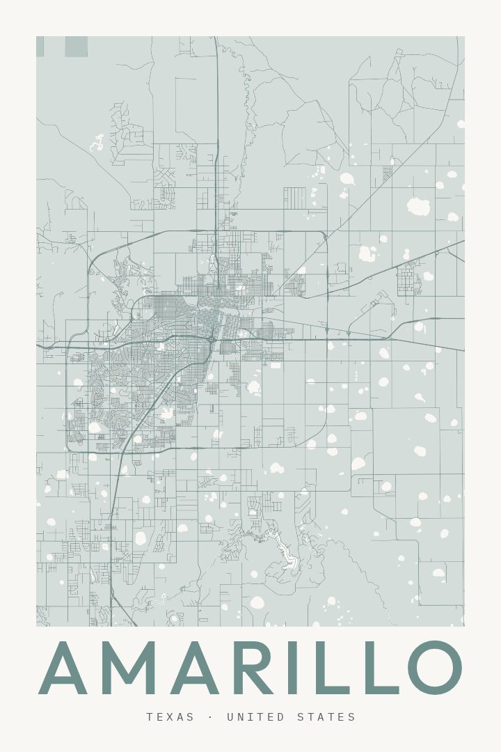 Amarillo city map poster for Texas