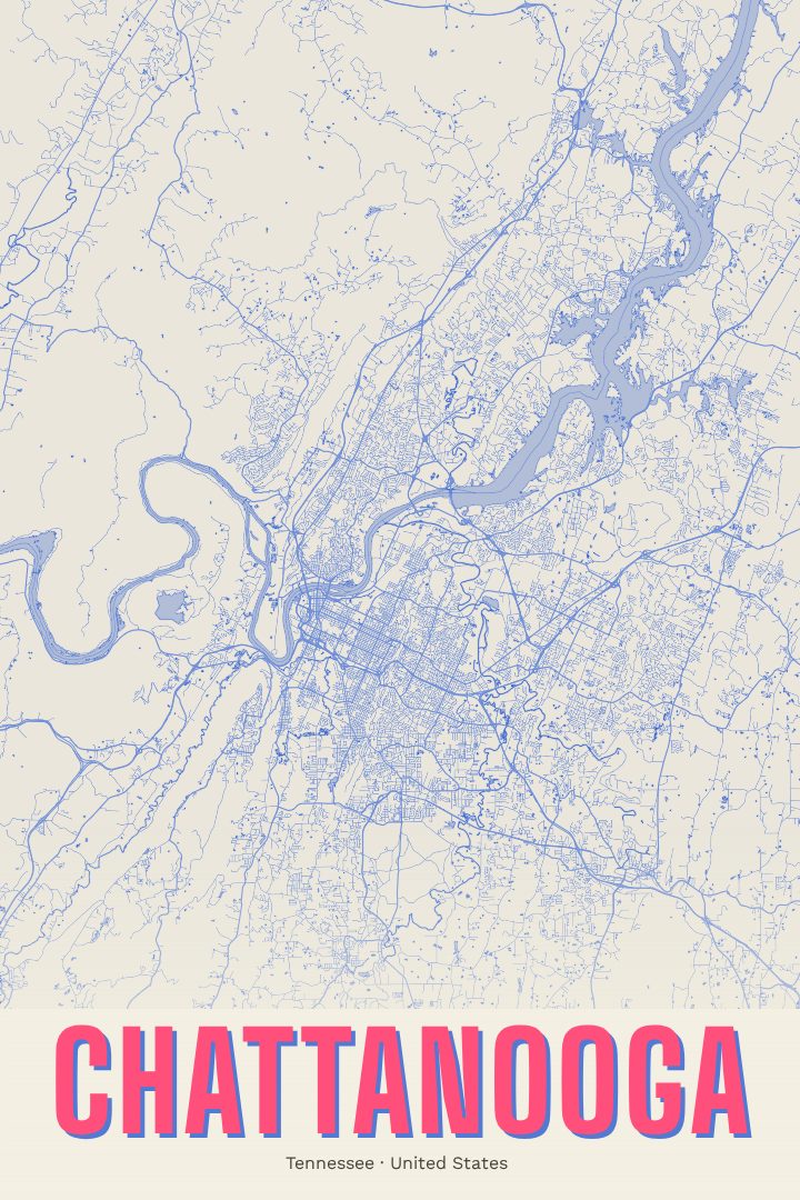Chattanooga map poster, Overprint style