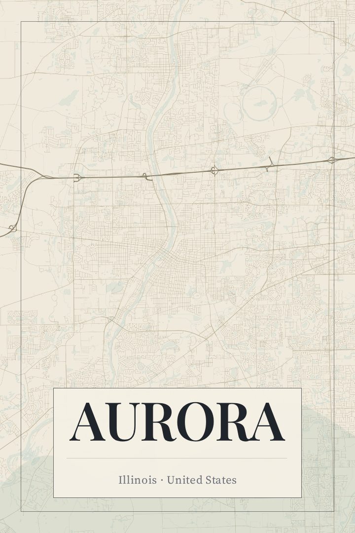 Aurora map poster, Cartouche style