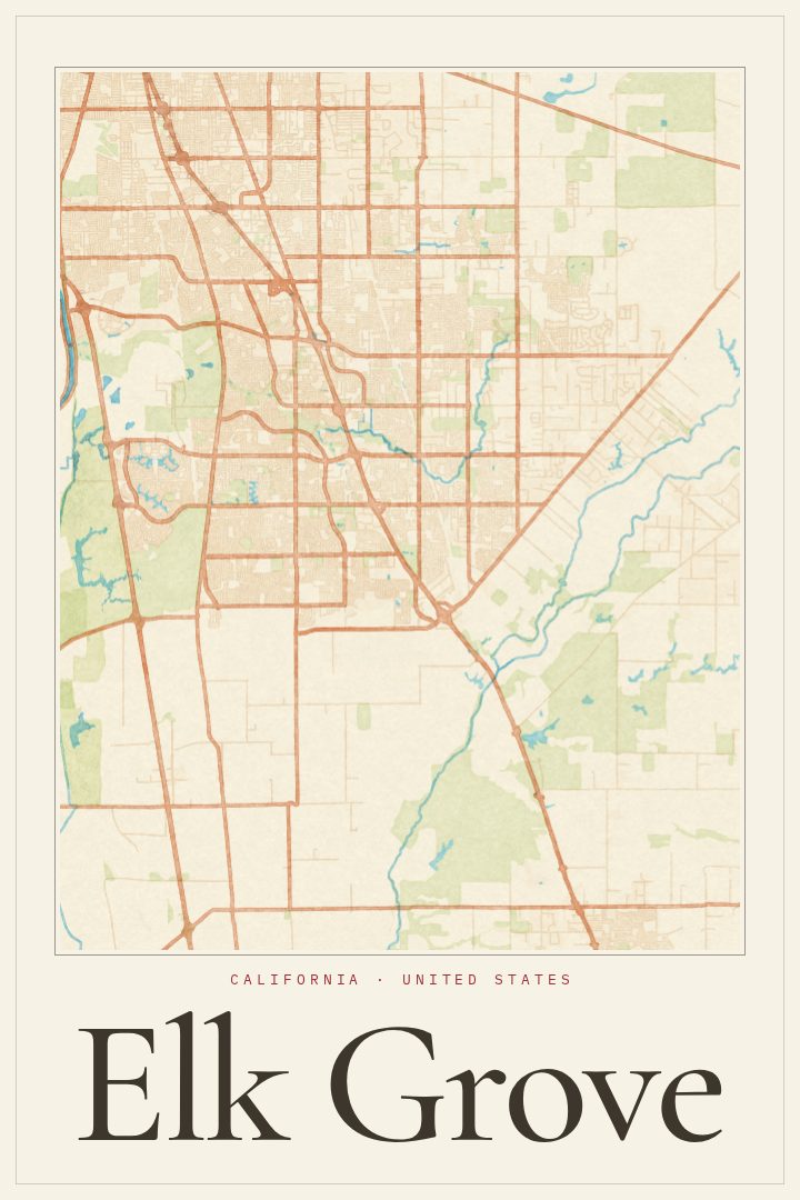 Elk Grove map poster, Watercolor style