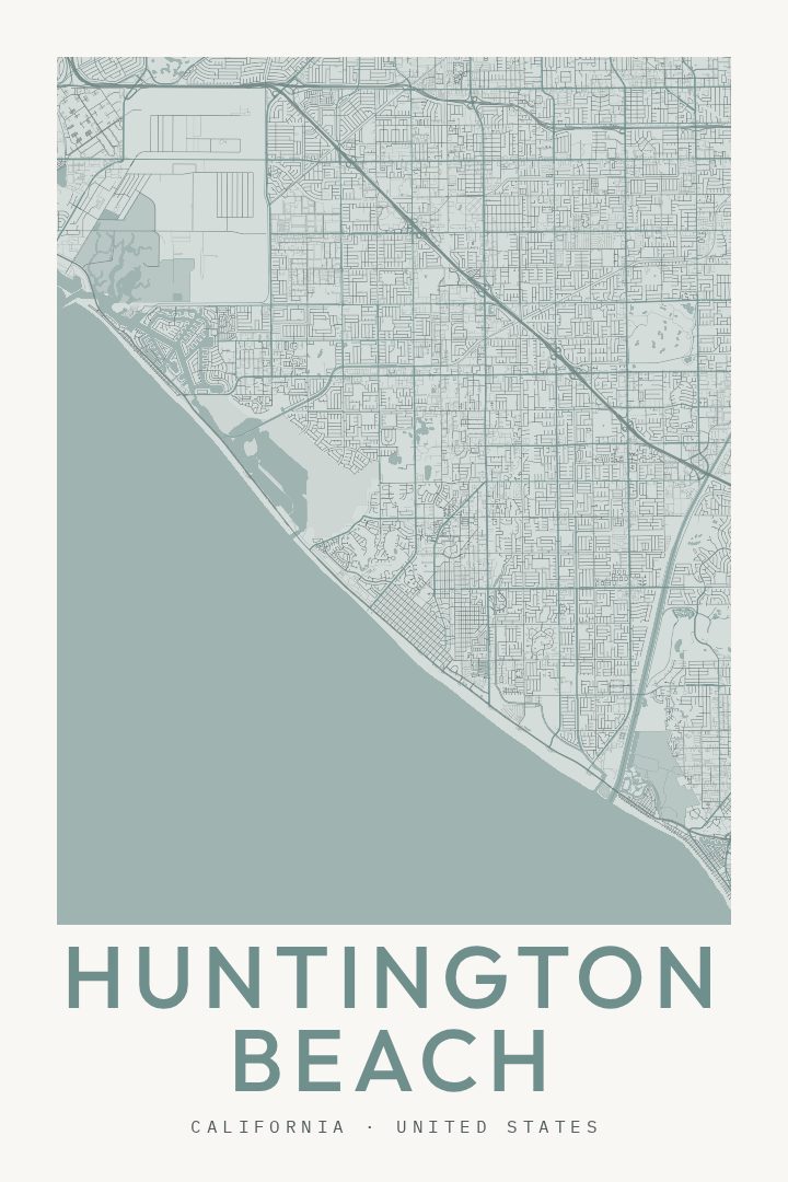 Huntington Beach city map poster for California