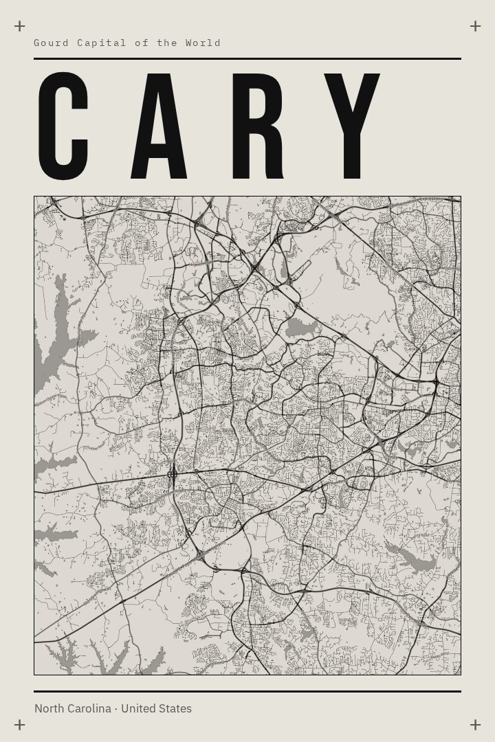 Cary map poster, Brutalist style