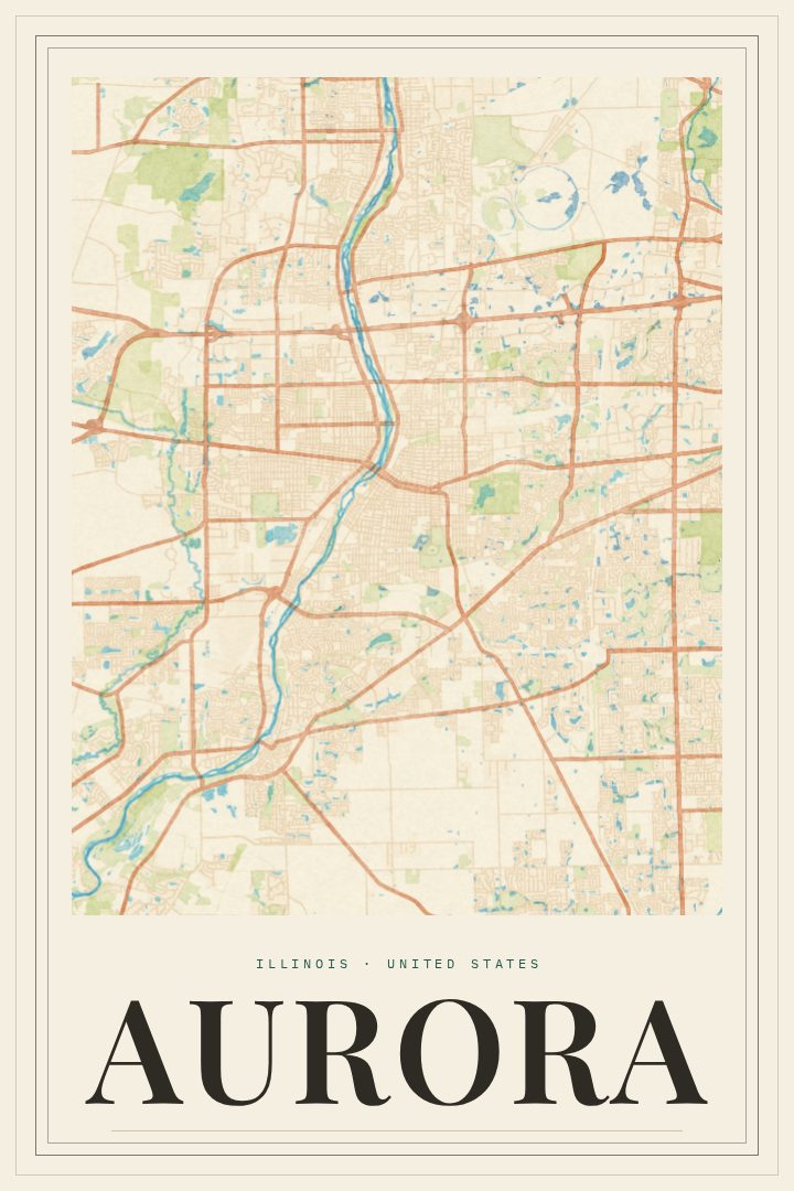 Aurora map poster, Painted Survey style