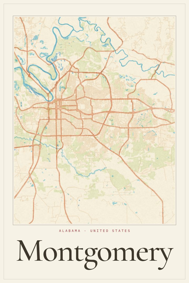 Montgomery map poster, Watercolor style