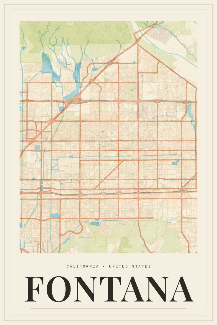 Fontana map poster, Painted Survey style