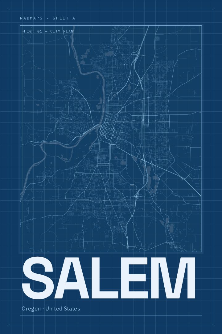 Salem map poster, Blueprint style