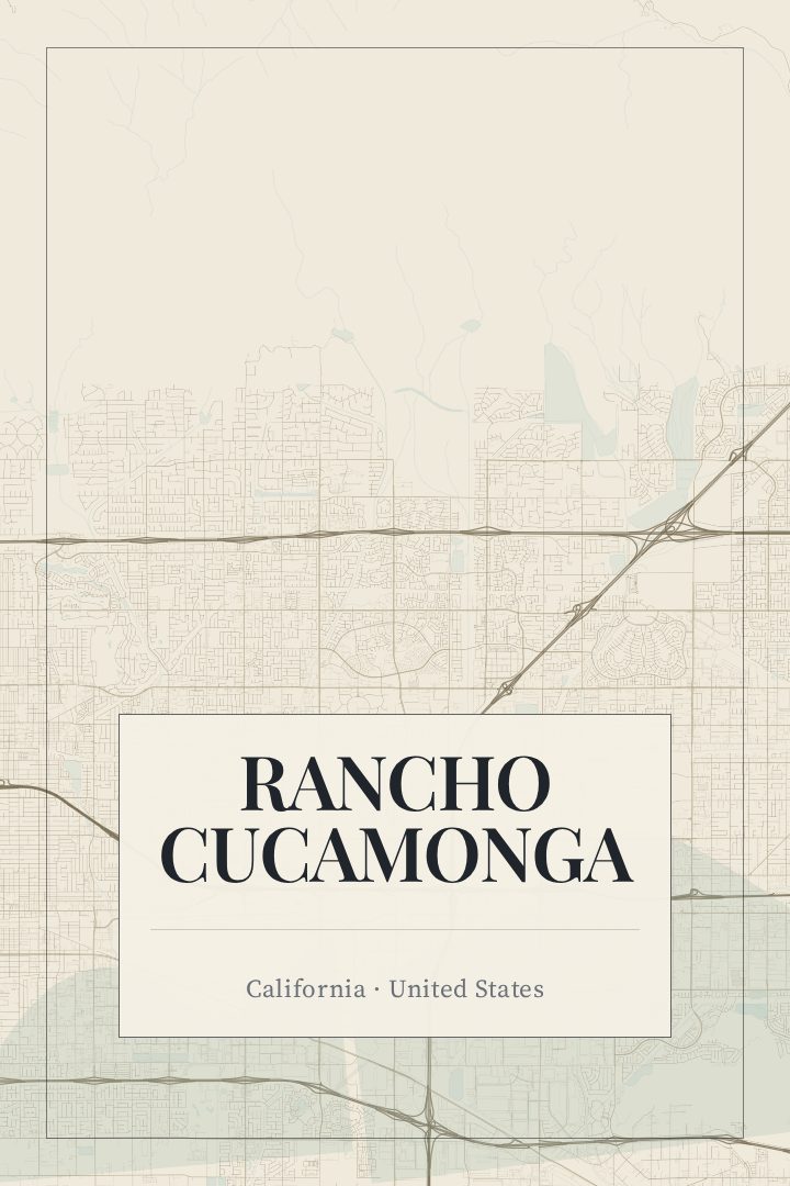 Rancho Cucamonga map poster, Cartouche style