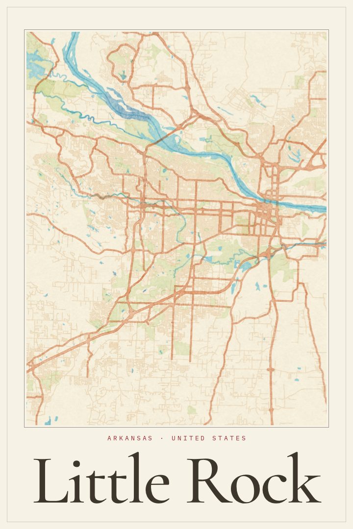 Little Rock map poster, Watercolor style