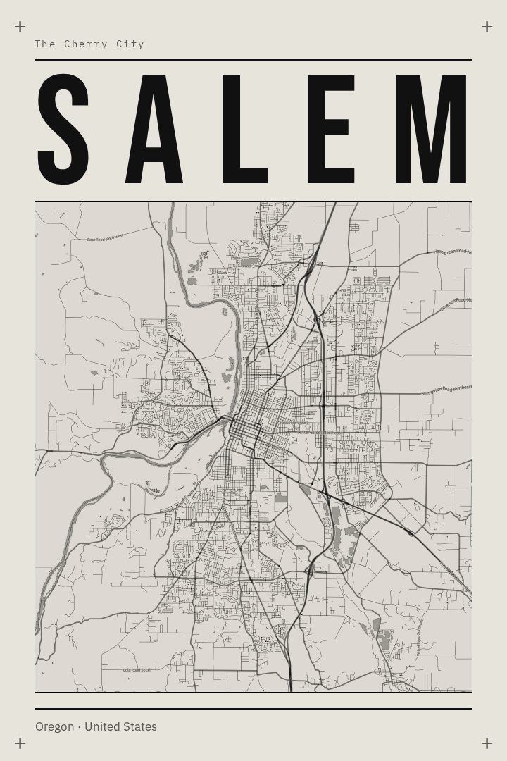 Salem map poster, Brutalist style