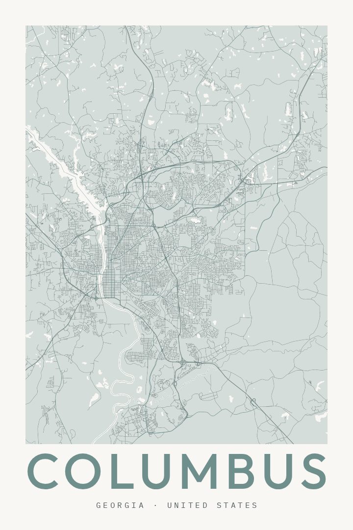 Columbus city map poster for Georgia