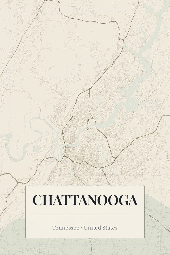 Chattanooga map poster, Cartouche style