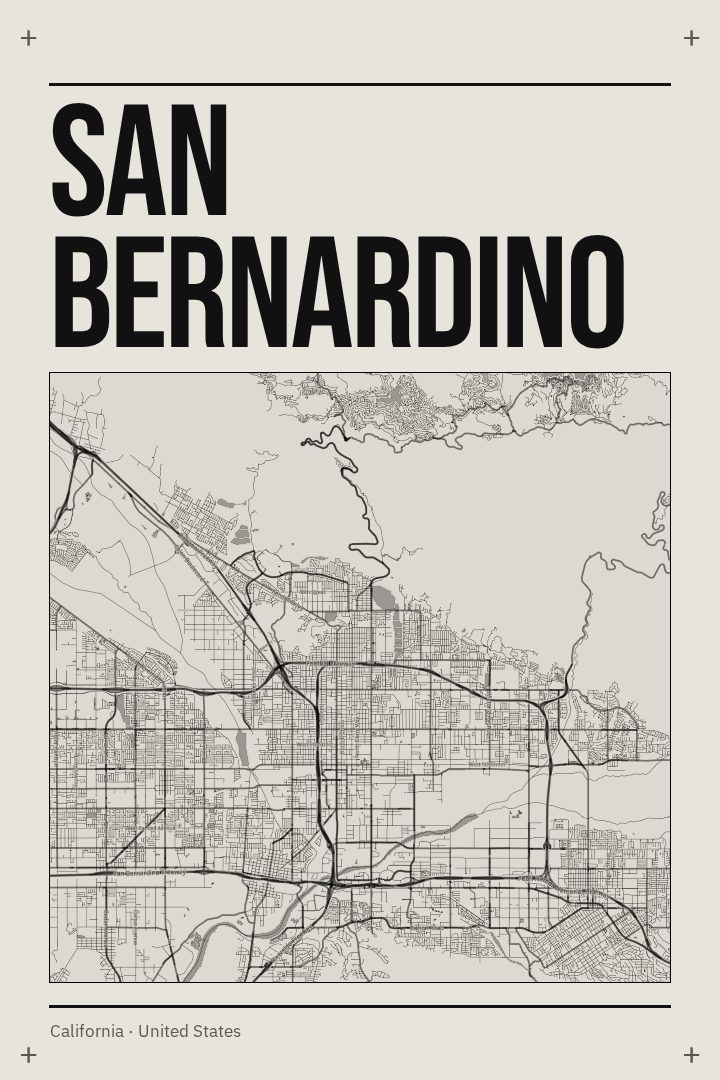San Bernardino map poster, Brutalist style