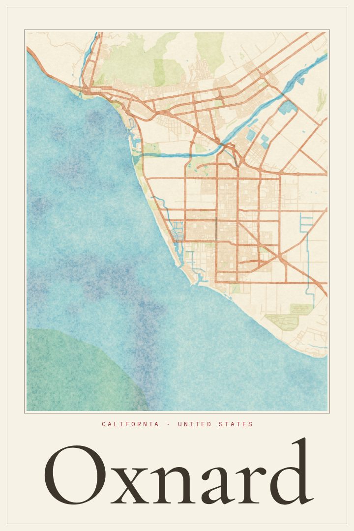 Oxnard map poster, Watercolor style