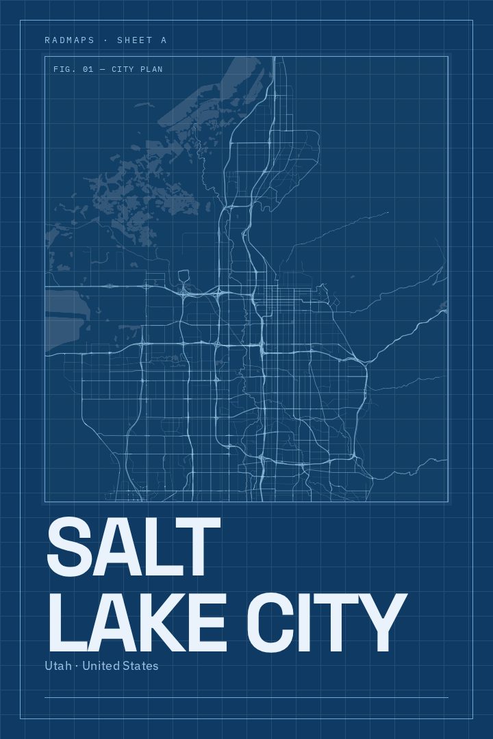 Salt Lake City map poster, Blueprint style