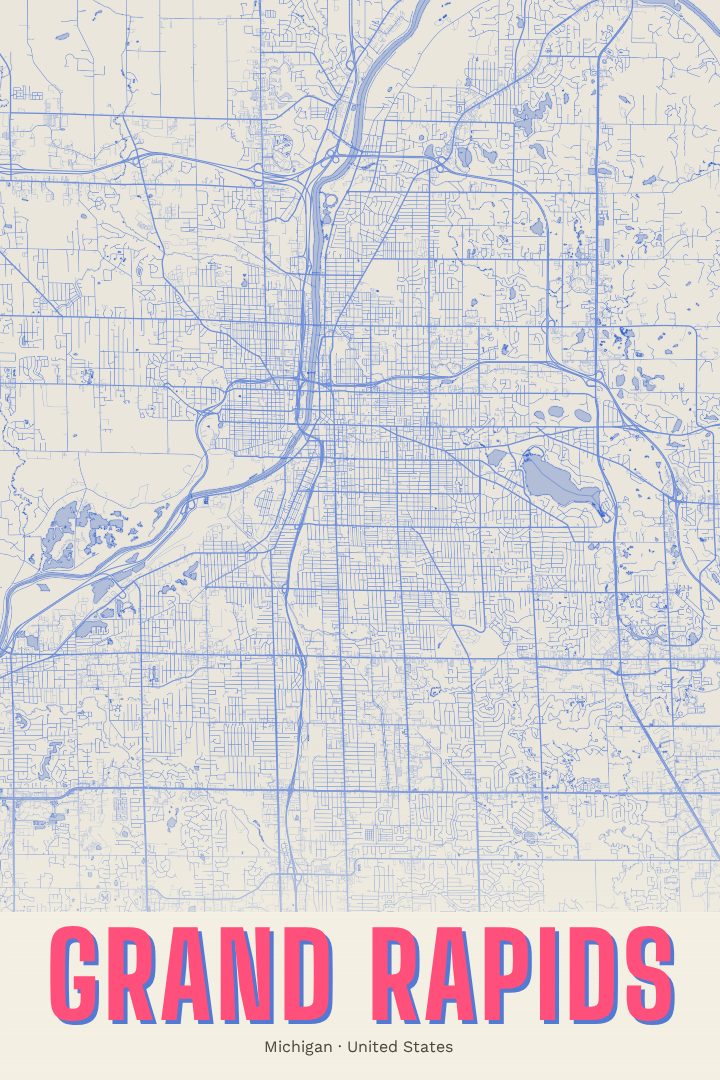 Grand Rapids map poster, Overprint style