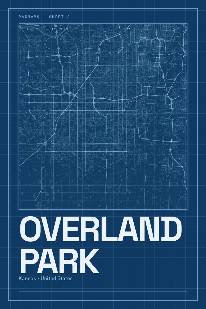 Overland Park map poster, Blueprint style