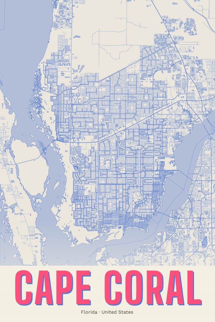 Cape Coral map poster, Overprint style