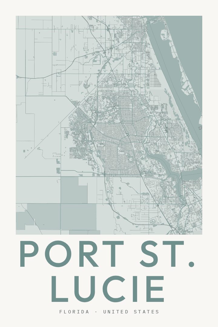 Port St. Lucie city map poster for Florida