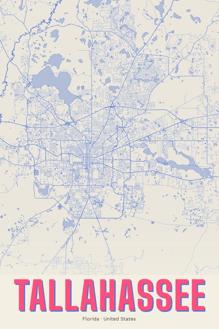 Tallahassee map poster, Overprint style