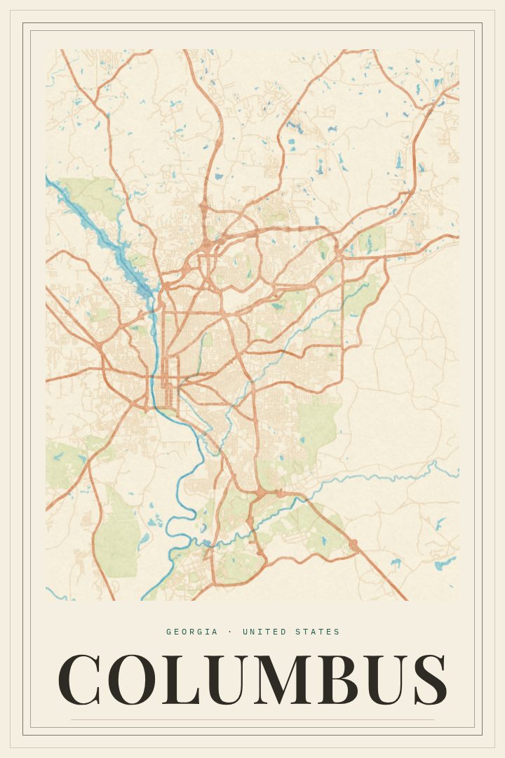 Columbus map poster, Painted Survey style