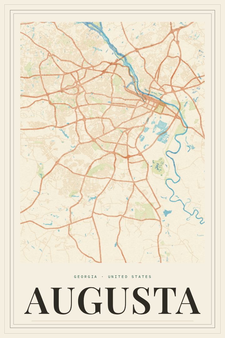Augusta map poster, Painted Survey style