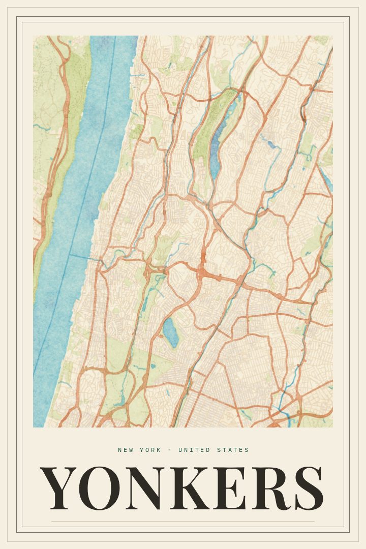 Yonkers map poster, Painted Survey style